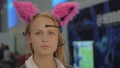 woman in brain-controlled cat ears