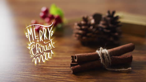 animation of merry christmas text over cones