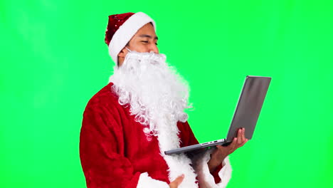 Santa-Claus,-Navidad-Y-Hombre-Feliz-En-La-Computadora-Portátil