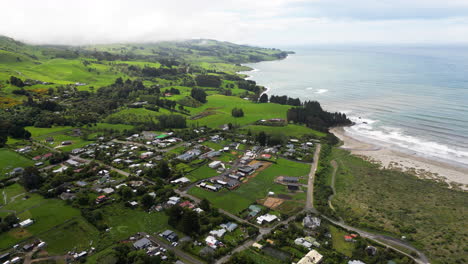 aerial view on warrington idyllic coastal settlement in south island new zealand