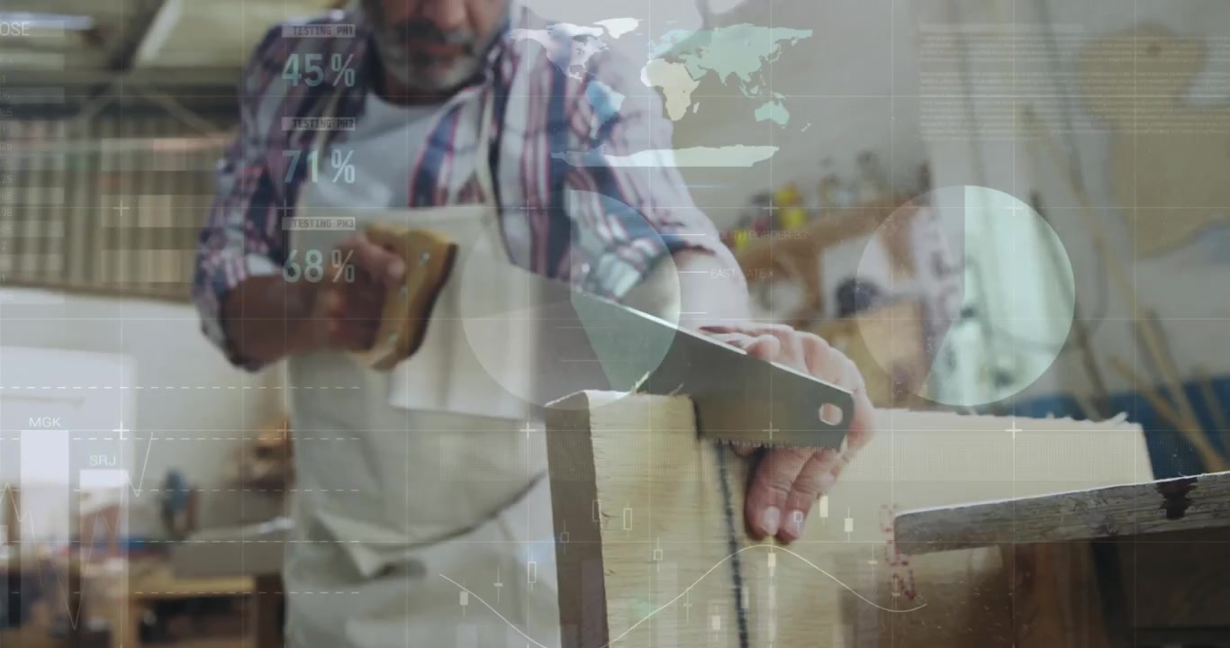 Animazione di statistiche ed elaborazione dati su sfondo grigio