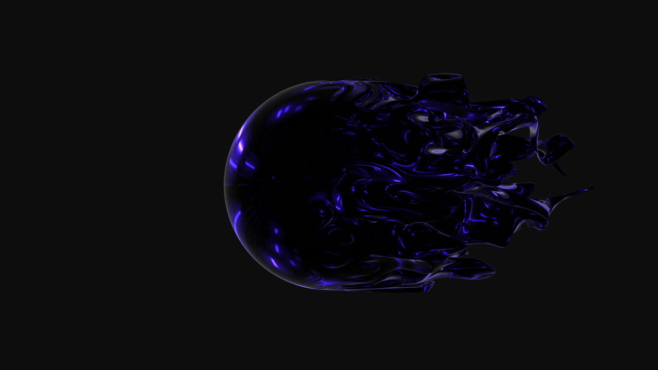 cativante renderizado en 3d de una esfera negra brillante con textura de vidrio roto y un centro azul etéreo