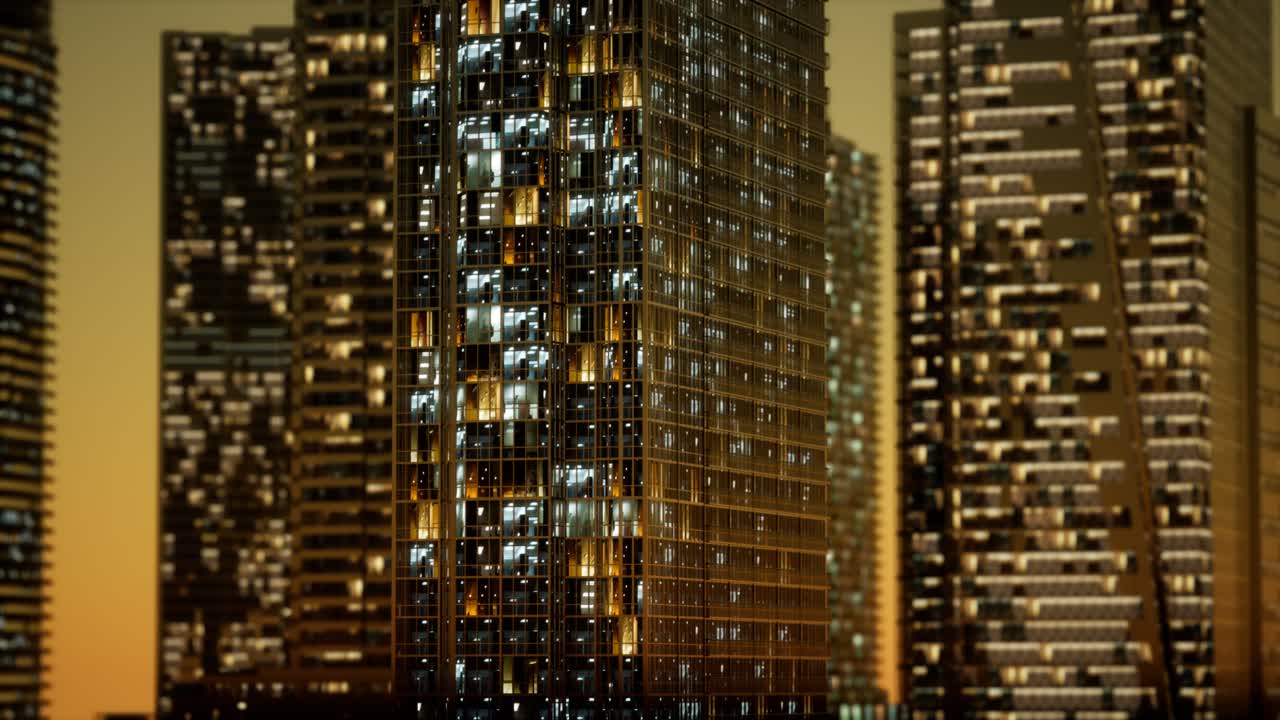 rascacielos en el barrio de negocios por la noche