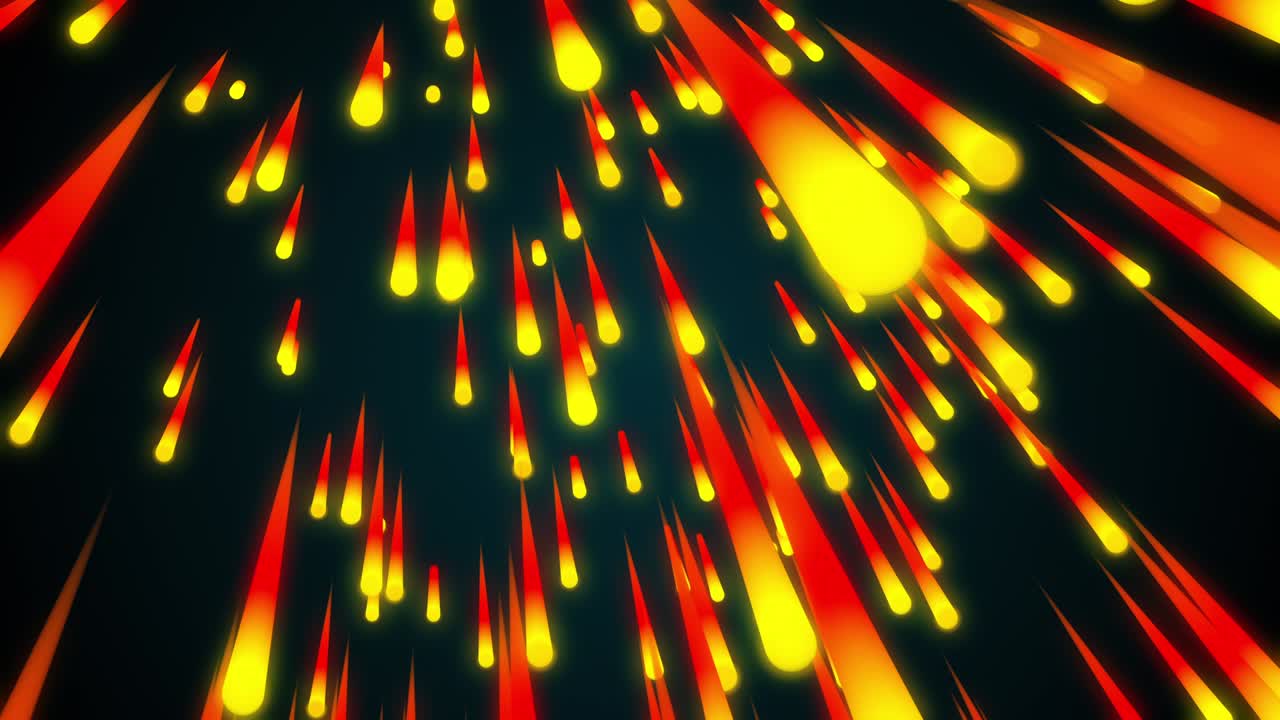 Rendering 3D di pioggia di particelle di fuoco di cometa. Sfondo web generato al computer.
