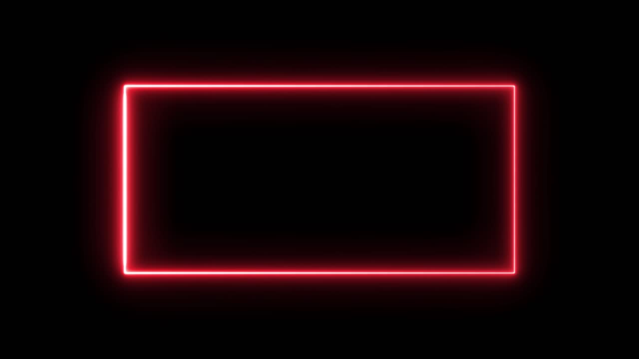 Cadre rectangulaire animé en néon rouge lumineux sur fond noir