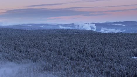 4K cinematic drone footage over the BC mountains, showcasing snow-covered trees and the breathtaking Canadian landscape in a serene winter setting.