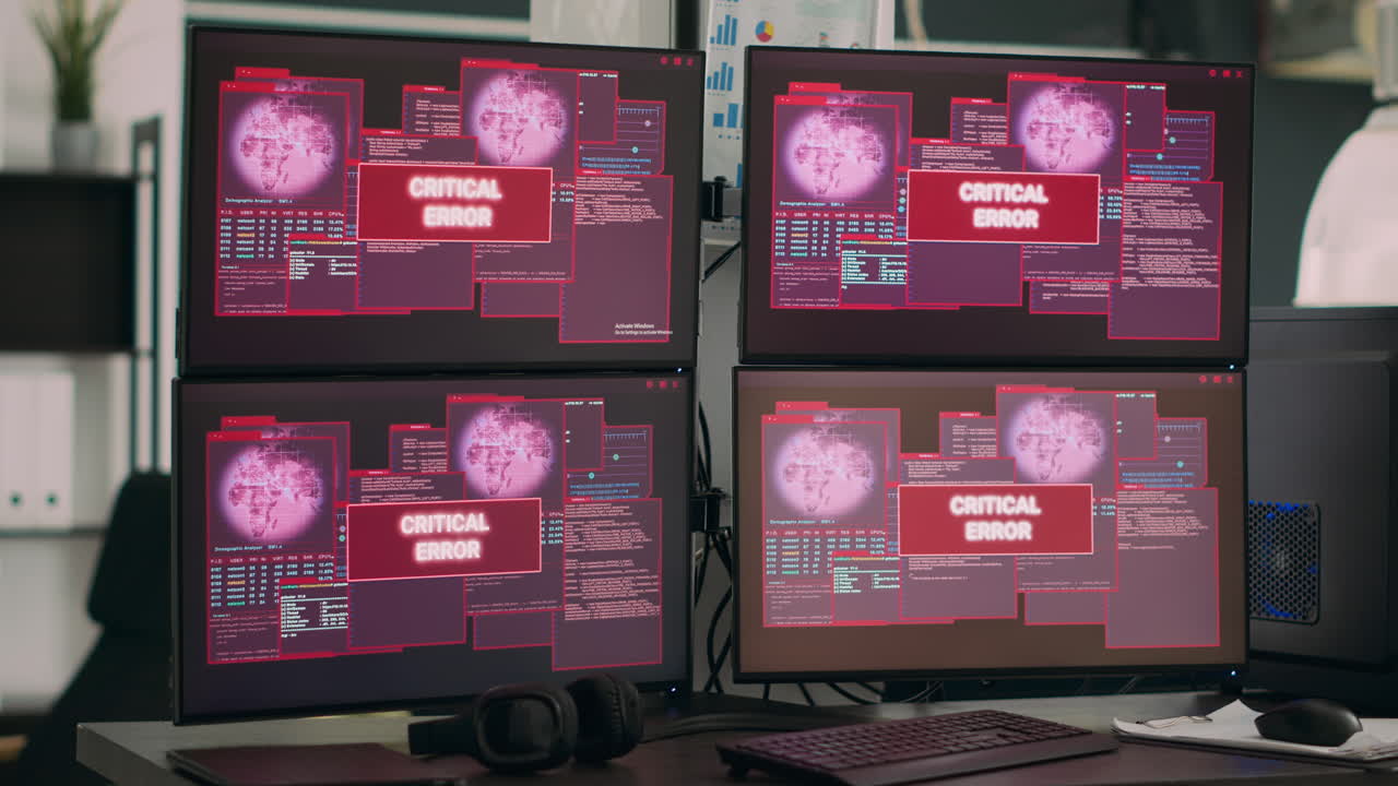 IT office displaying critical error message flashing on screen
