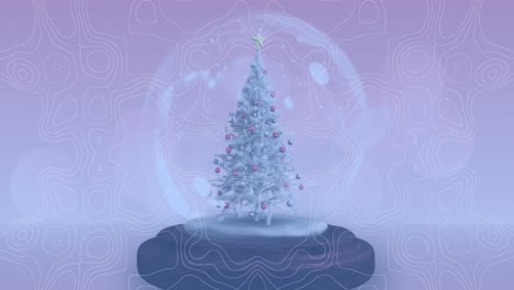 animation of christmas snow falling over christmas tree on blue background