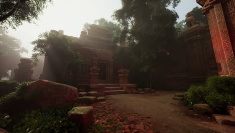 ancient temple ruins in a lush jungle