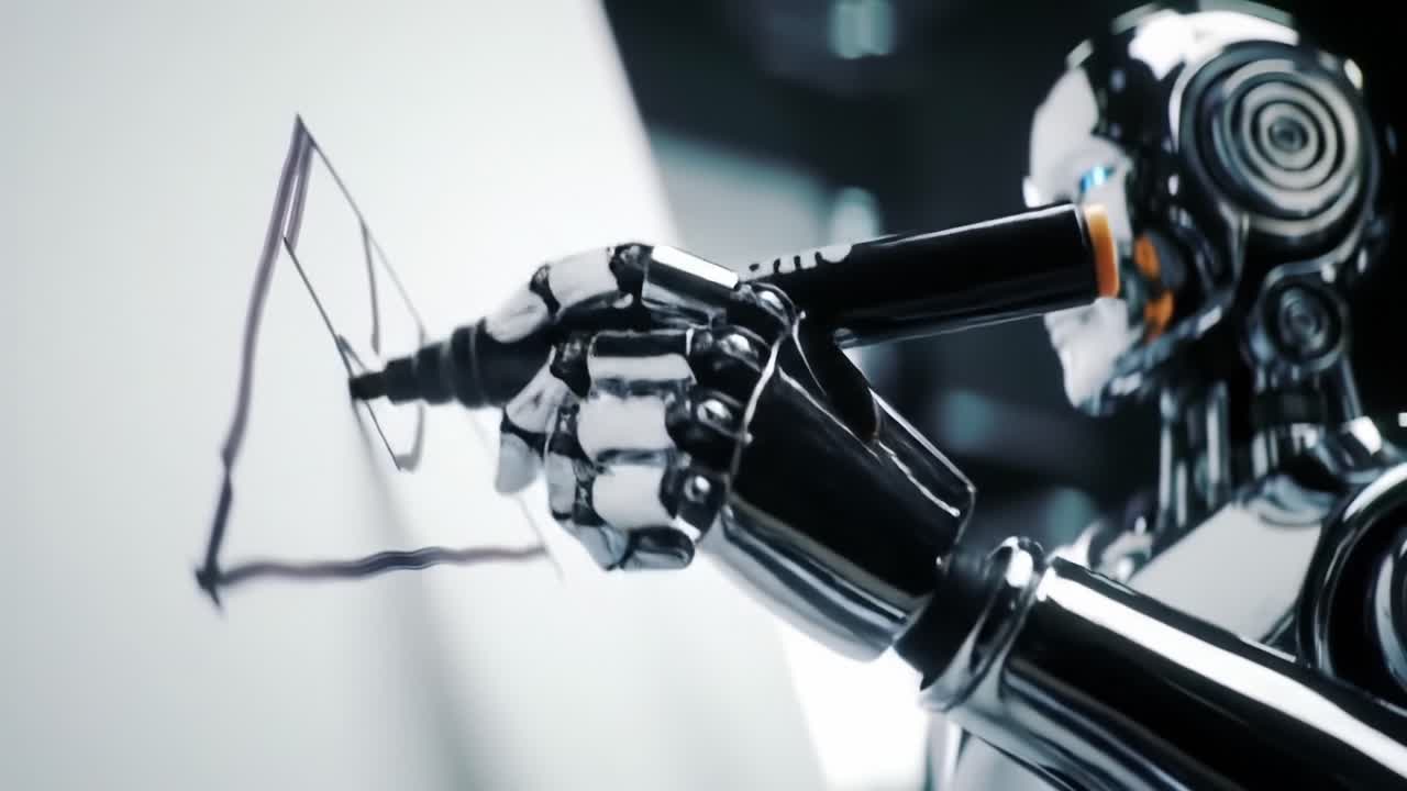 Futuristic Robot Artist Engaged in Creative Drawing with Precision Using Advanced Technology to Create Unique Art Pieces on a Canvas