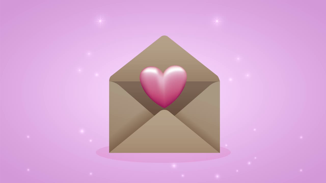 sobre con animación de amor en el corazón