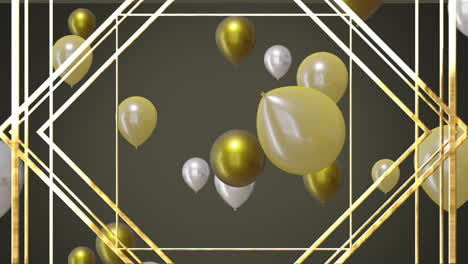 Animación-De-Globos-Dorados-Y-Plateados-Con-Patrón-Sobre-Fondo-Gris