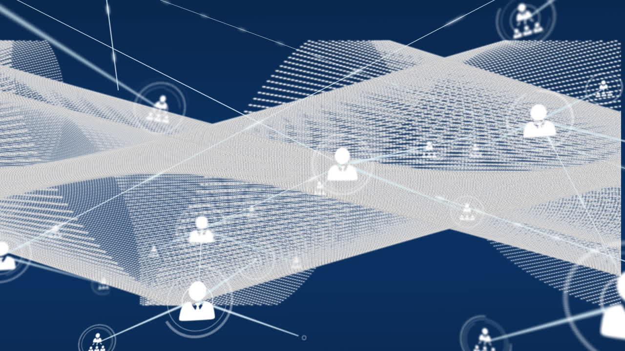 animación de la red de conexiones con iconos sobre malla