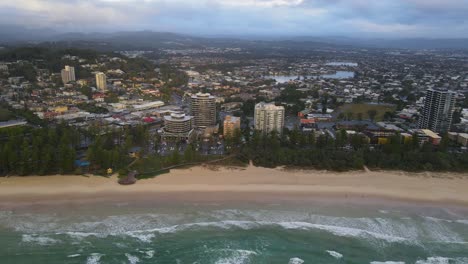 panorama of skyscrapers at the cityscape of burleigh heads suburb in australian state of queensland