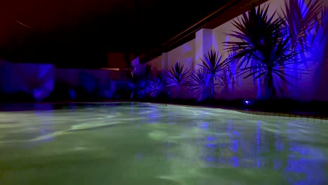 vibrant lights reflecting on a serene pool