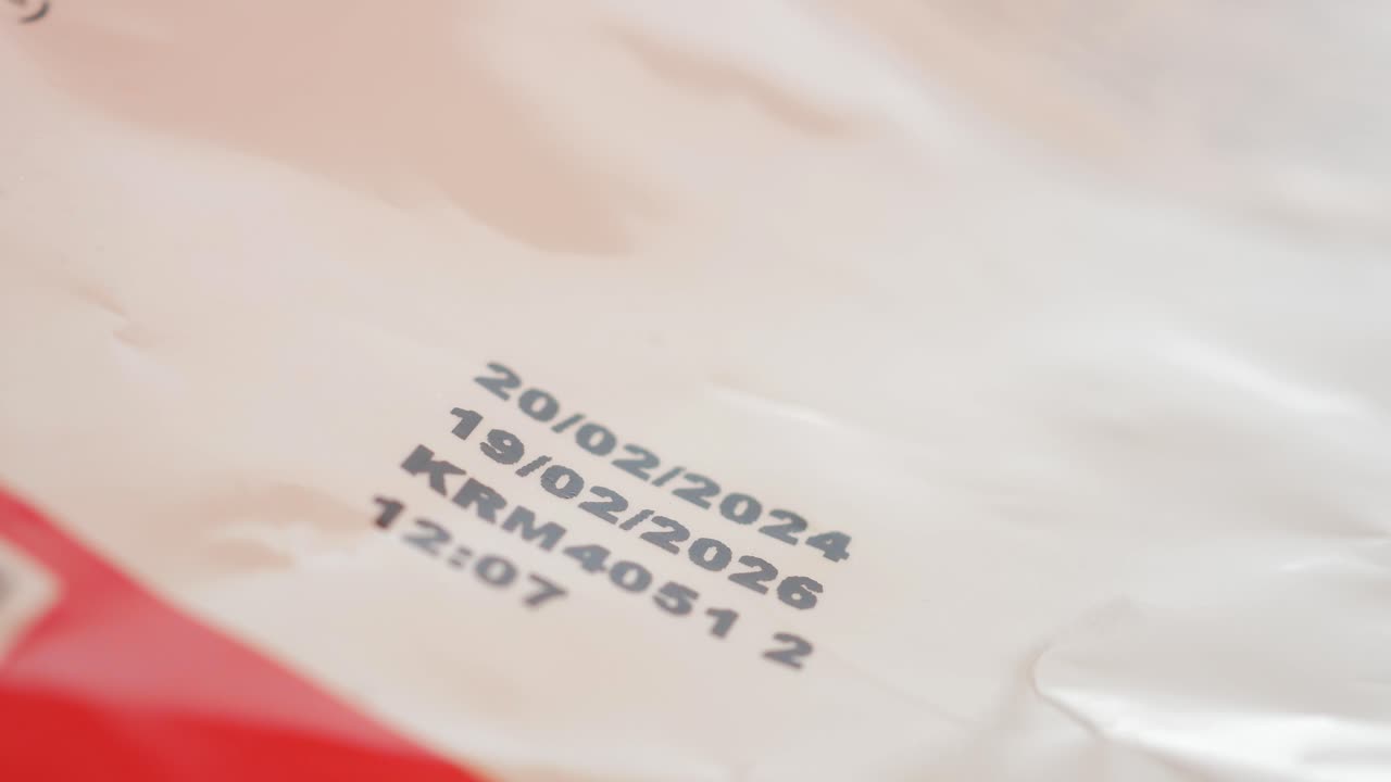 Close up of a best by date on a food product.