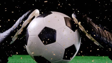 Animation-of-confetti-falling-over-soccer-balls-and-shoes