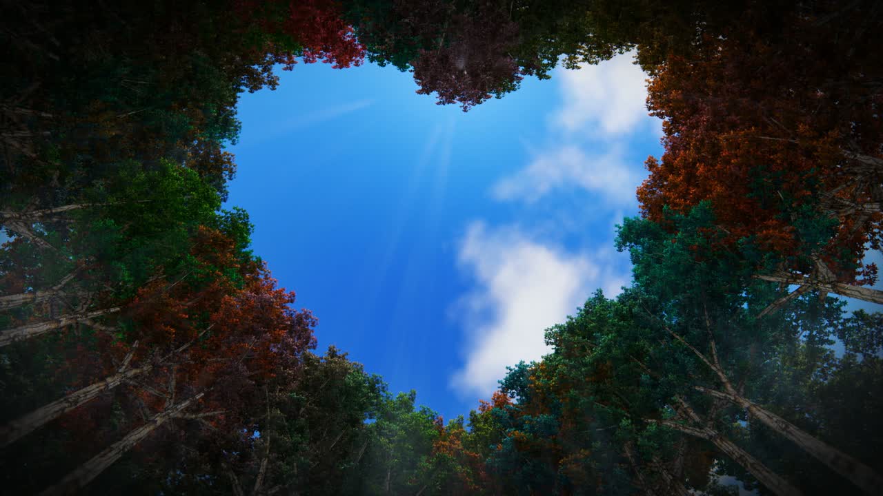 가을에 나무의 심장을 통해 타임 스 구름에 맞춰서 바라보고, 원활한 루프, 4k_1
