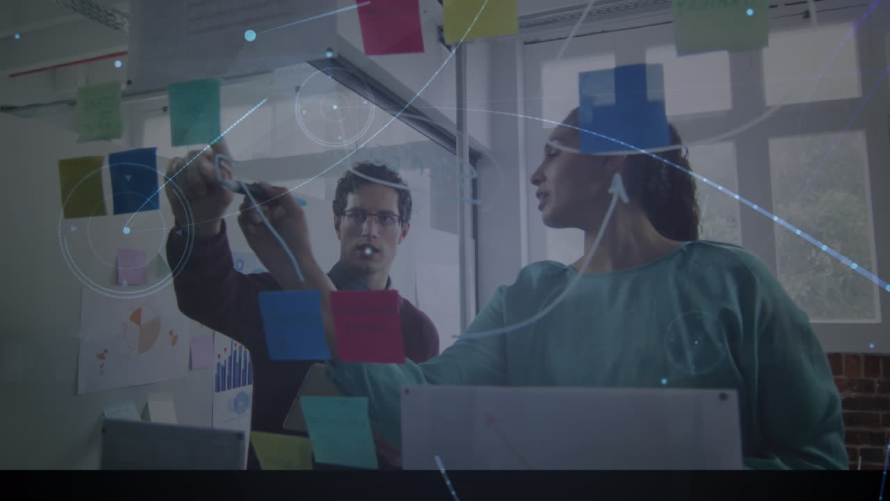 animación de la red de conexiones sobre colegas de negocios que trabajan en la oficina