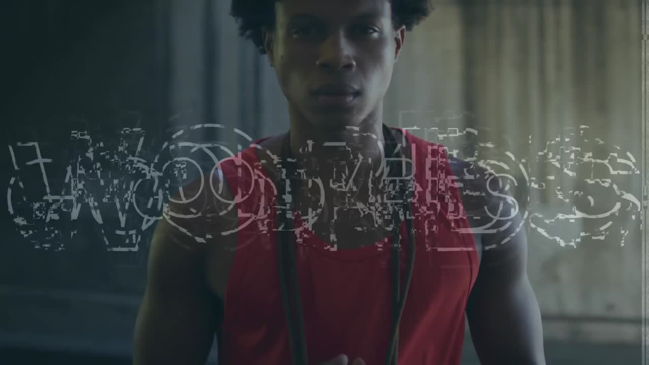 Animation of good vibes text over biracial sportsman