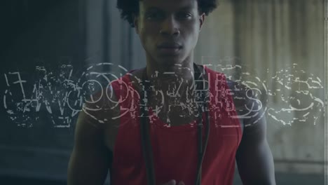 animation of good vibes text over biracial sportsman