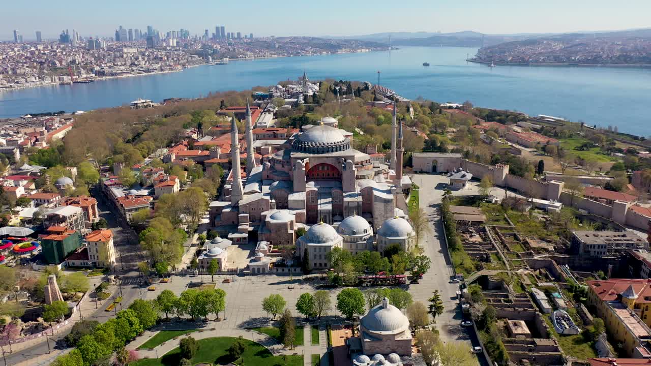 hagia sophia vista aérea con un avión no tripulado desde estambul.
