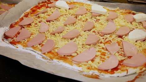 Female-home-cook-is-putting-fresh-mozzarella-cheese-on-homemade-pizza