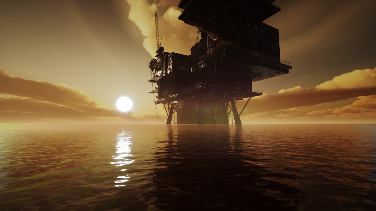 silueta de una plataforma de perforación petrolera en alta mar