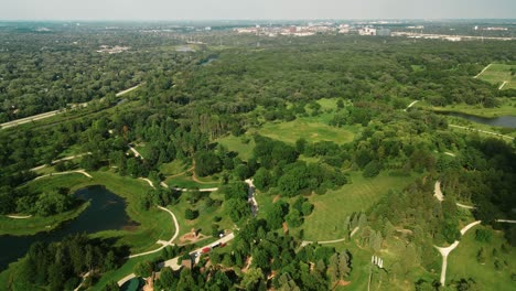 panoramic overview shot of green landscape area near morton arboretum park, chicago