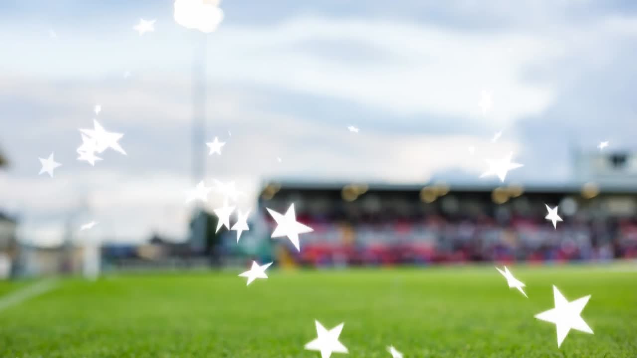 스포츠 경기장 위 에 떠다니는 별 들 의 애니메이션