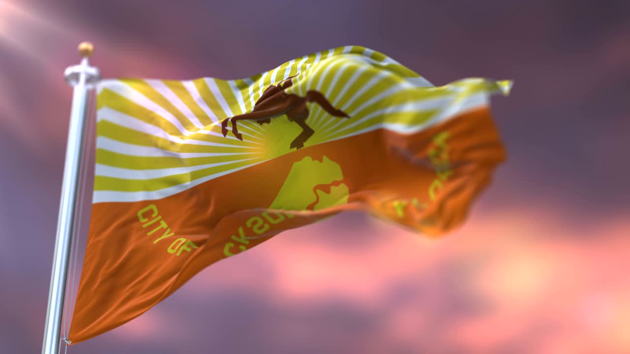 bandera de la ciudad de jacksonville al atardecer, ciudad de los estados unidos de américa - bucle