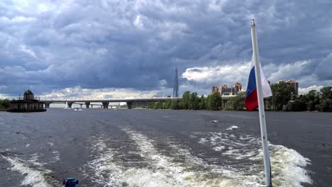 saint petersburg, view from a pleasure boat on the gulf of finland and the western high-speed diameter bridge