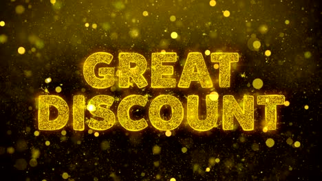 great discount text on golden glitter shine particles animation.