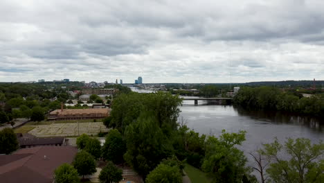 grand rapids michigan grand river aerial drone footage at riverside park