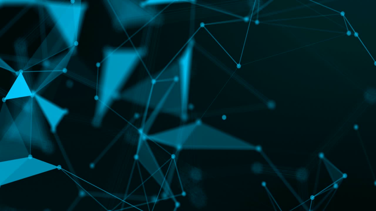 4K Abstract web background. polygon lines and dots moving randomly on dark gray/black background. Seamless loop.