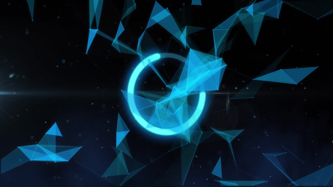 연결 네트워크의 애니메이션, 그리드 및 어두운 배경에서 데이터 처리