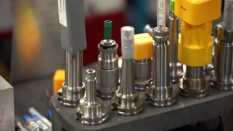 panning shot of drilling equipment in a shop