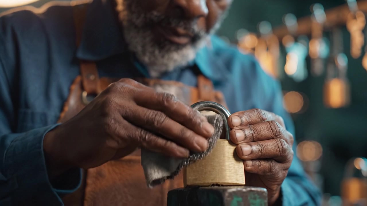 Skilled Craftsman Engaged in Lock Maintenance, Demonstrating Precision and Detail in Every Aspect of His Work, Showcasing Craftsmanship and Dedication.