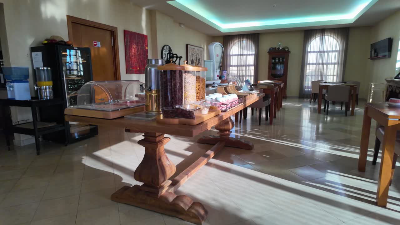 Slow-motion video of breakfast room on bright morning