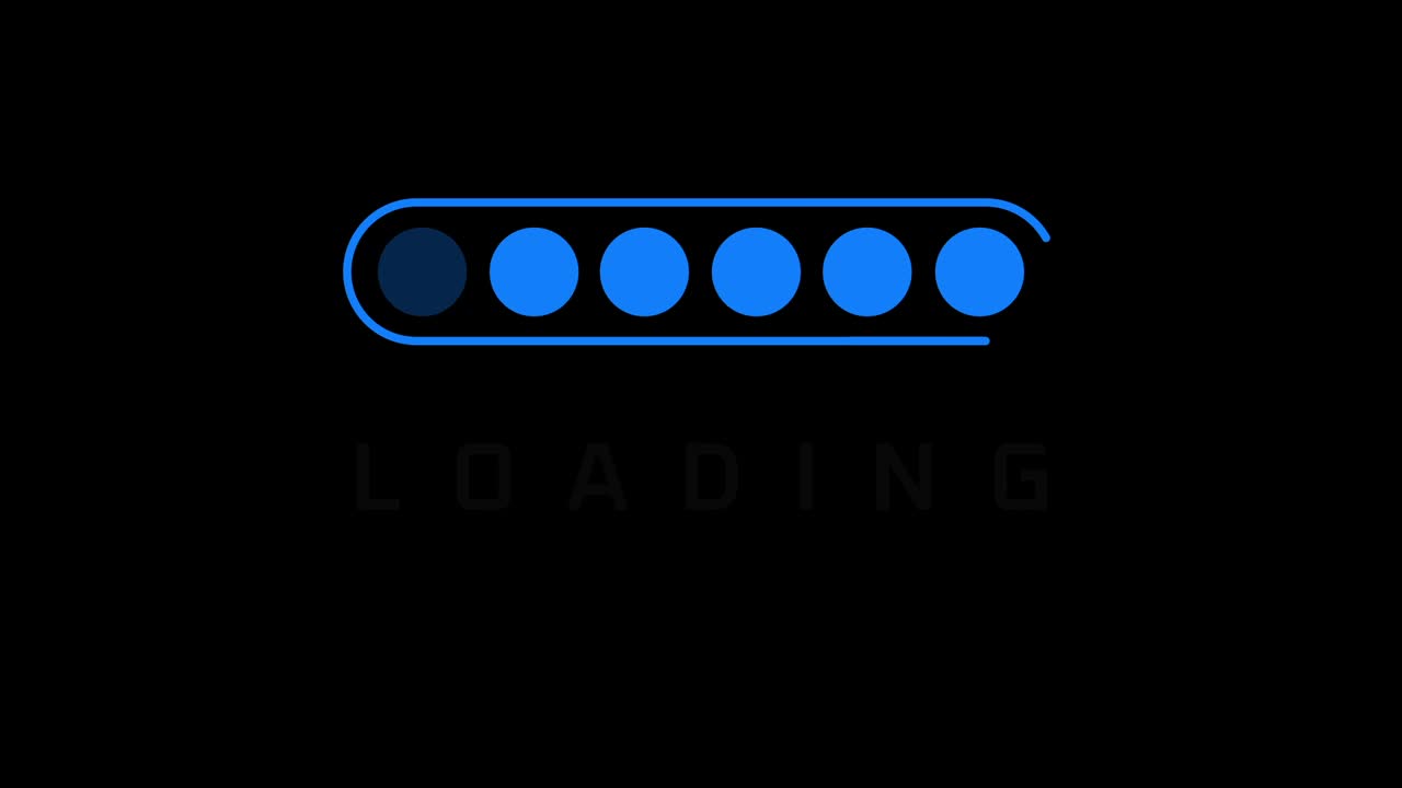 Loading Interface After Effect Animation Template with horizontal progress dots bar on black background