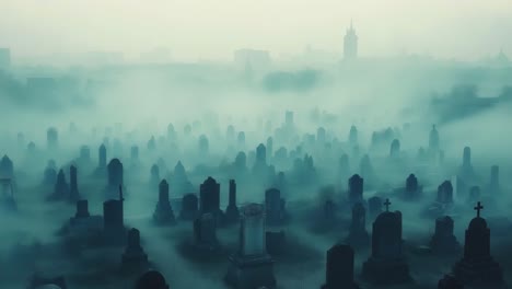 foggy cemetery landscape
