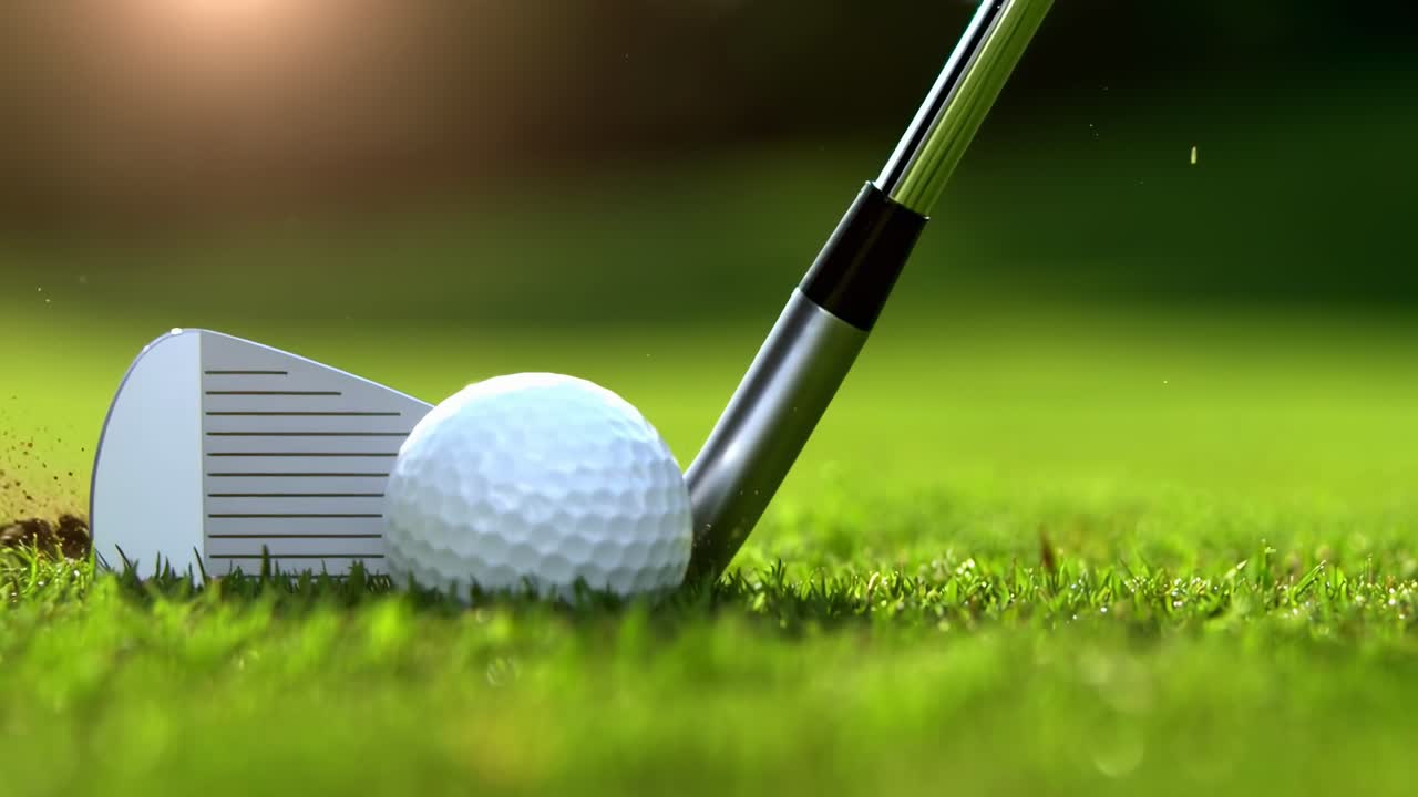 Mazza da golf che colpisce la palla sull'erba verde al rallentatore