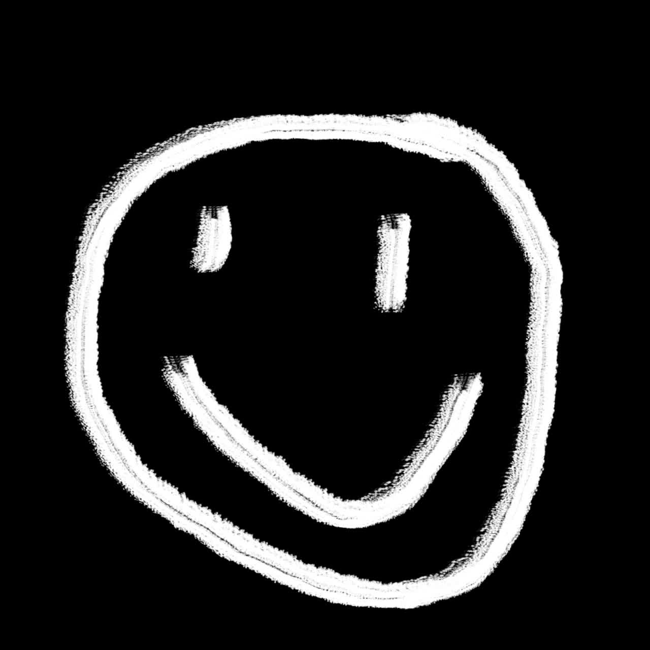 Handgezeichnete weiße Smiley-Gesicht-Animation auf schwarzem Hintergrund