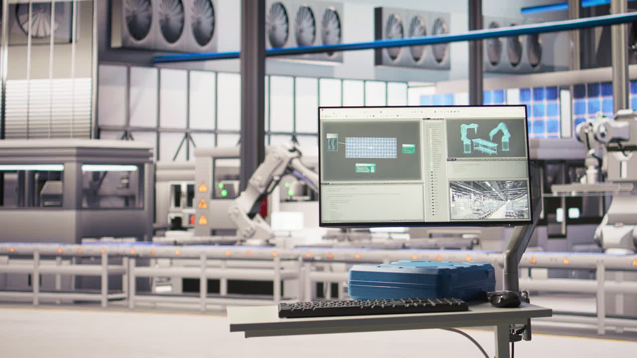 Vertical video Monitor in industry 4.0 smart industrial plant equipped with advanced sensors