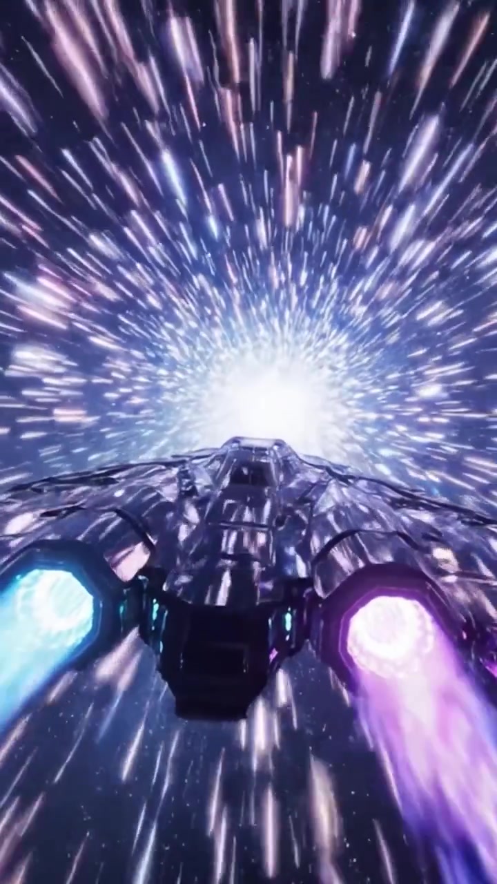 Un'Astronave Futuristica Effettua il suo Avvicinamento Finale Attraverso un Portale Cosmico di Luce ed Energia Colorate, Incarnando l'Essenza del Viaggio e della Scoperta Interstellare