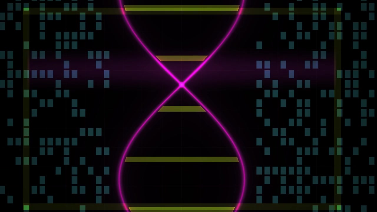 Clessidra Digitale Futuristica con Linee Rosa Luminose e Flusso di Dati