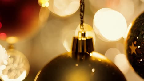 golden christmas ornaments on a christmas tree