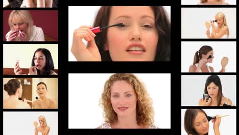 Montage-of-beautiful-women-making-up