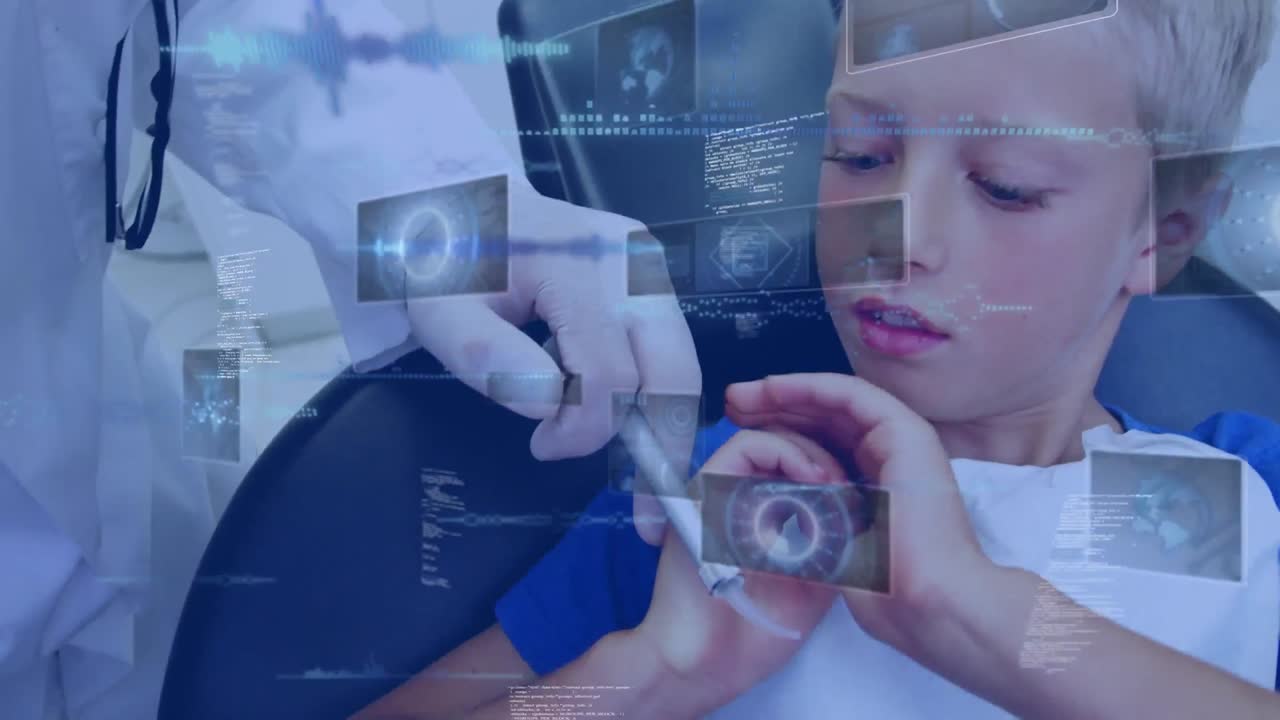 치과의사 의자 에 있는 소년 에 대한 데이터 처리 의 애니메이션