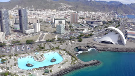 far sliding shoot of tenerife - santa cruise city showing detailed city relief from birds eye